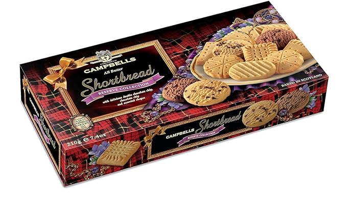 Campbells Shortbread Reserve Collection Carton 7.4 Oz (Pack of 3) - Scottish All-Butter Shortbread Cookies from Scotland, Chocolate Chip & Assorted Variety, Gourmet British Tea Biscuits & Gift Box