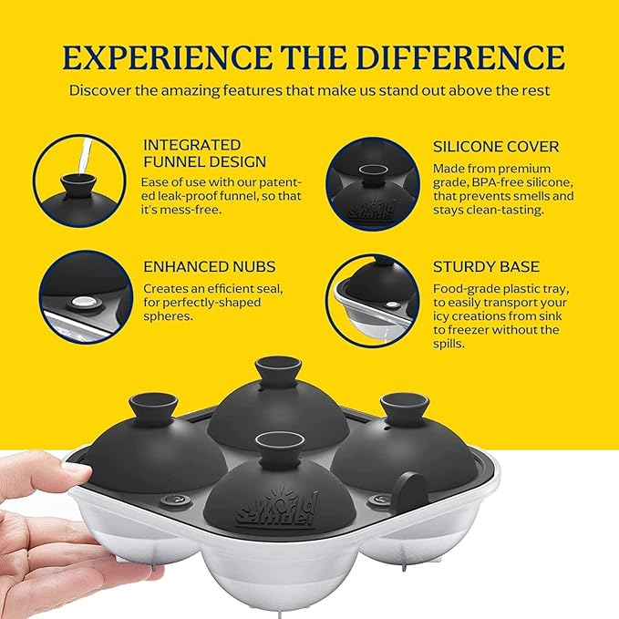 Samuelworld Large Silicone Premium Ice Trays, 2-Pack Combo, 2 Inches Big Cubes & 2.5 Inches Sphere Ice Molds - BPA Free, Craft Ice Maker for Gifting, Whiskey, Cocktails, Easy Release - Gray