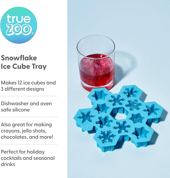 TrueZoo Snowflake Silicone Ice Cube Tray, Flexible Ice Mold for Whiskey, Cocktails, Jello Shots, Chocolates, Desserts, Crafts, Frozen Treats, Kitchen & Home Bar Gifts, Set of 1, Blue