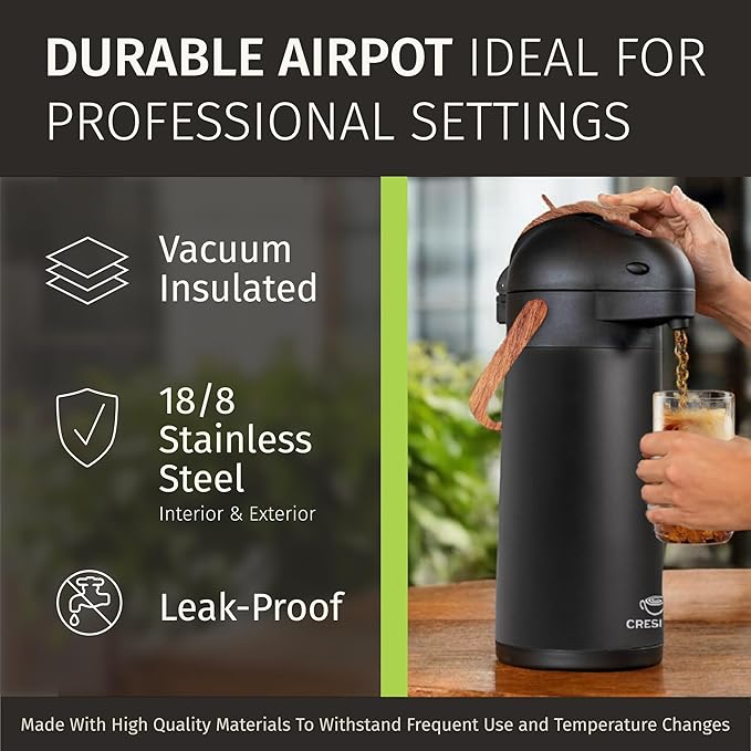 Thermal Coffee Carafe 102Oz w/Wood Trim, Keeps Coffee Hot for 12Hrs & Cold for 36Hrs-Premium Stainless Steel Carafe for Hot Liquids, Easy One-Handed Dispensing for Office, Home, Party, Durable Airpot