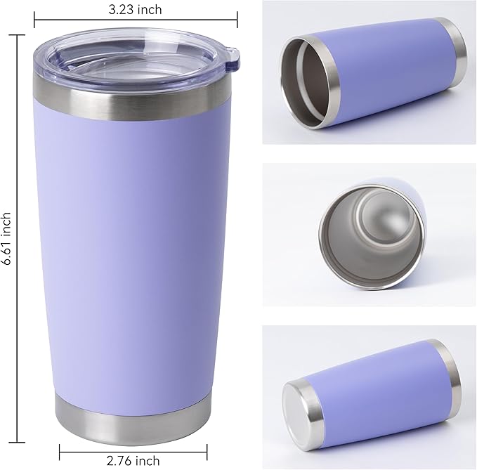 HASLE OUTFITTERS 20oz Stainless Steel Tumblers Bulk, Insulated Travel Cup with Lid, Double Wall Vacuum Coffee Mug for Cold & Hot Drinks 4 Pack, Light Purple