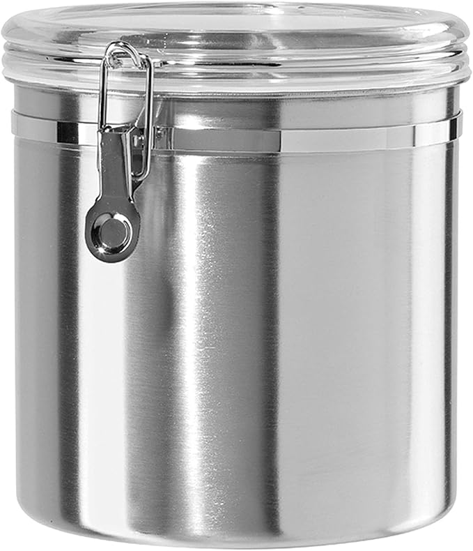 Oggi Stainless Steel Kitchen Canister 152oz + Oggi Jumbo 8" Stainless Steel Flour Clamp Canister