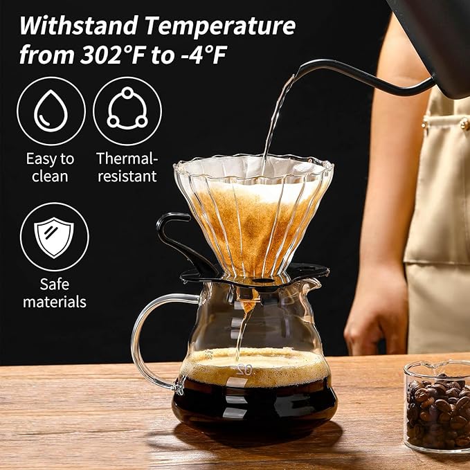 Unbreakable - Pour Over Coffee Maker 720ML/24OZ, Heat Resistant Borosilicate Glass Dripper with Filter Holder, BPA-Free Manual Coffee Brewer for Home and Office Use