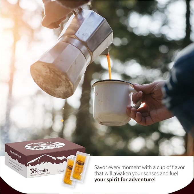 58Peaks Hazelnut Flavored Syrup Sweetener Packets for Hot and Cold Drinks | To-Go Syrup Flavoring Perfect for Coffee, Tea, Milkshake and More | Flavored Coffee Syrups for Travel | 15mL | 20-Pack