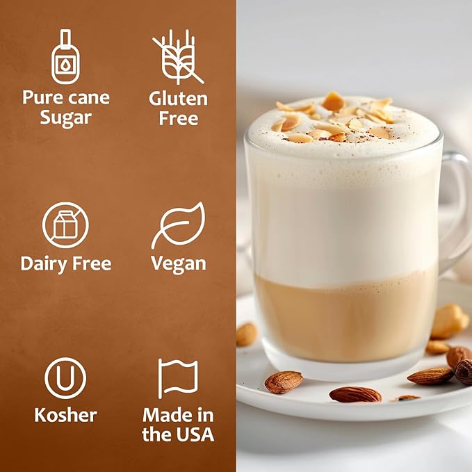 Syruvia Almond Coffee Syrup - 25.4 fl oz - Kosher Syrups, Gluten Free, No Coloring, Perfect for Drinks, Soda, Shakes, Desserts, and More With Pump