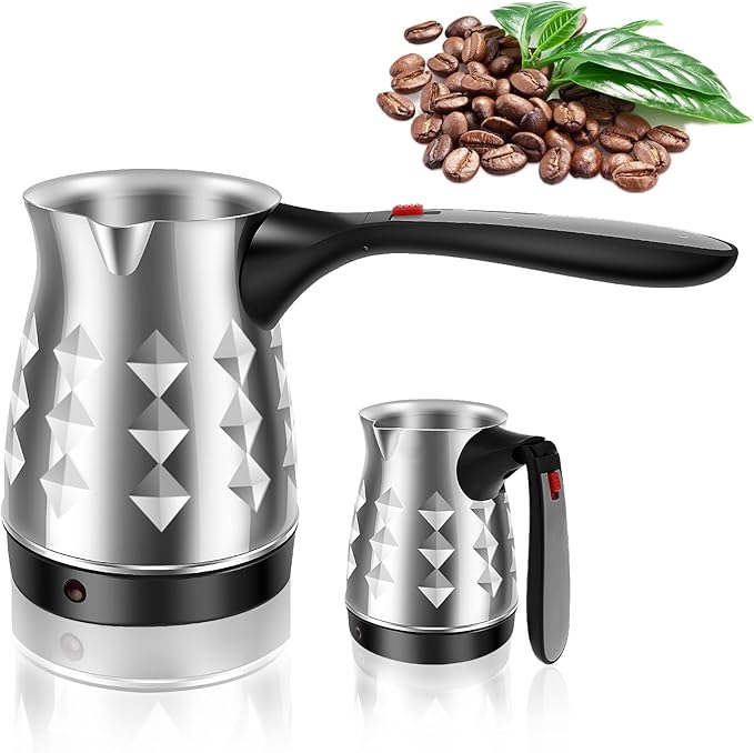 Turkish Coffee Maker, Stainless Steel 500ml Turkish Coffee Machine with Folding Handle, 5 to 6 Cups Capacity Turkish Coffee Pot, Electric Coffee Tea Warmer Kettle for Home Travel (Diamond)