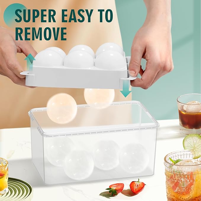 WIBIMEN Large Ice Cube Molds, Big Round Whiskey Ice Cube Trays for Freezer, Easy to Fill & Release, Whiskey Bourbon Cocktail(1.9In*6 Balls- White/2 Pack)