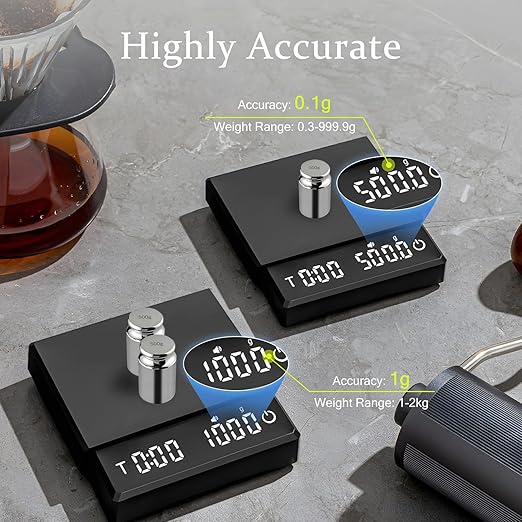 Espresso Scale with Timer/Tare, 2kg/0.1g Precision Portable Mini Coffee Scale with Auto Timing for Espresso and Pour Over Coffee, Rechargeable LED Display Digital Kitchen Scale with g/oz Unit