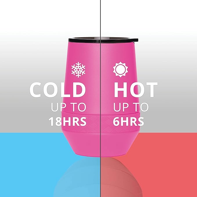 Elemental Recess Wine Tumbler - Triple Wall Insulated Stainless Steel Coffee Mug for Hot & Cold Drinks - Portable Cup with Shatterproof Sip Lid for Camping, Outdoor & Travel - 10oz - Hot Pink