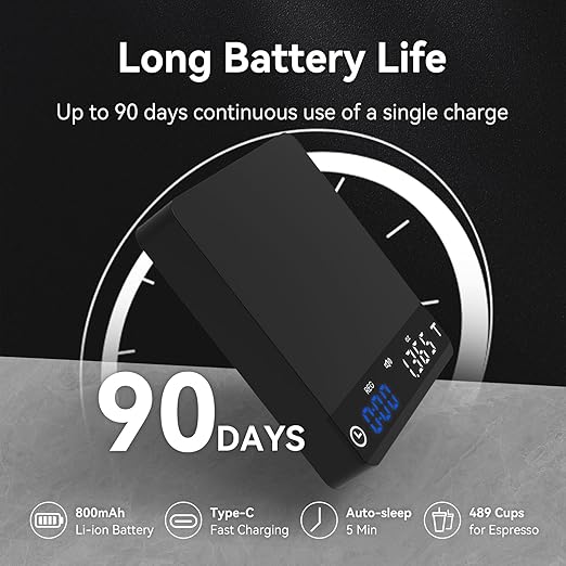 Metal Coffee Scale with Timer, Espresso Scale with Auto Timing, 3 Mode for Espresso Machine and Pour-Over, 2kg/0.1g High Precision Scale, Aluminum Body with LCD Display, Rechargeable