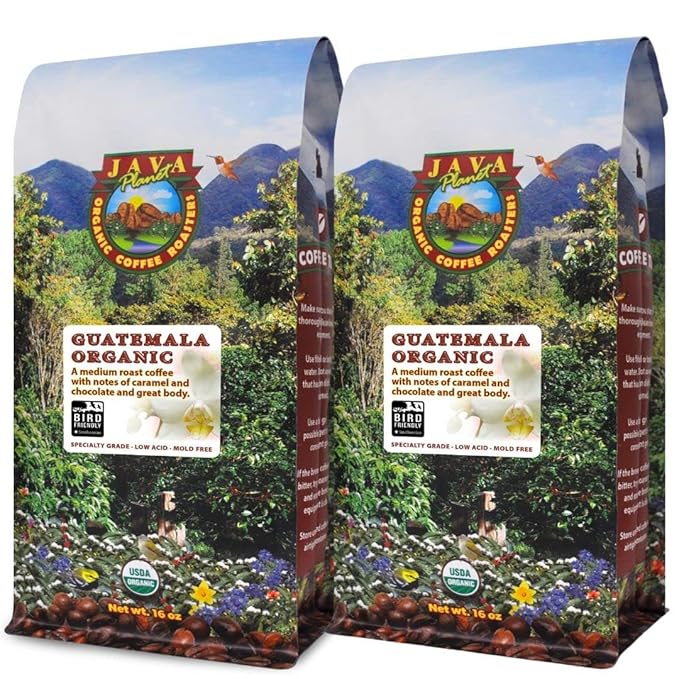 Low Acid Organic Coffee – Whole Bean, Mold-Free & Stomach Friendly by Java Planet, Guatemalan Single Origin Coffee, Medium Roast, Smooth Full Flavored, 2x1LB Bag