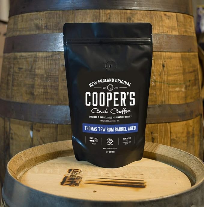 Rum Barrel Aged Coffee - Single Origin Rwanda Coffee Beans Aged in Thomas Tew RUM Barrels - 12 oz Bags, Ground Coffee