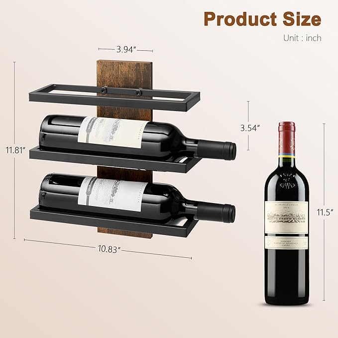 Hoctieon 3-Tier Wall Mount Wine Rack Set (6 Bottles), Wall Mounted Wine Bottle Racks for Display and Storage, Hanging Bottle Holder, for Living Room, Dining Room, Bar, Wine Cellar, Rustic Brown