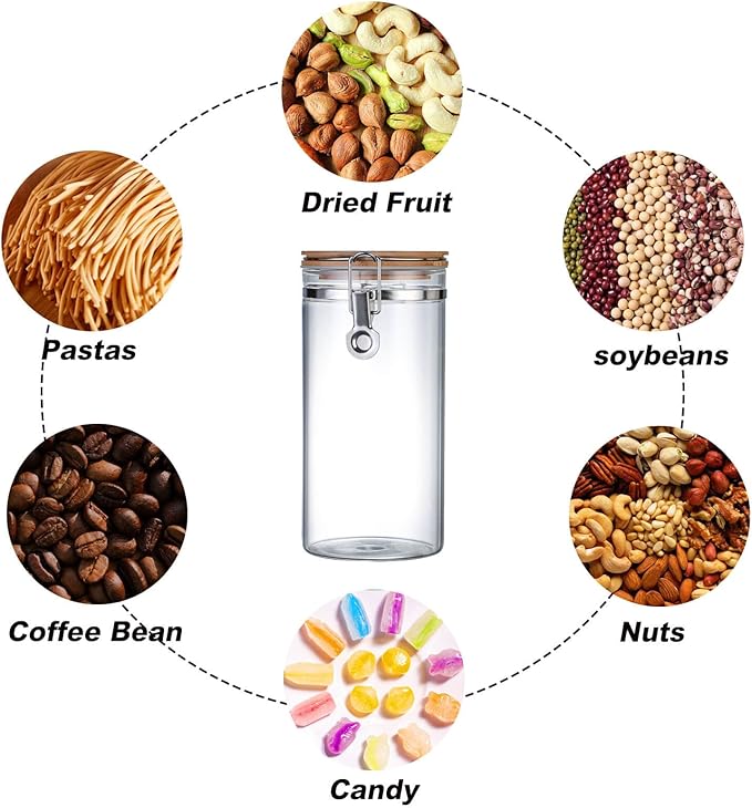 Glass Coffee Bean Storage Container with Airtight Clip Seal Lid Coffee Storage Jar for Beans, Ground Coffee, Nuts, Cookies（48 oz/1400ml）
