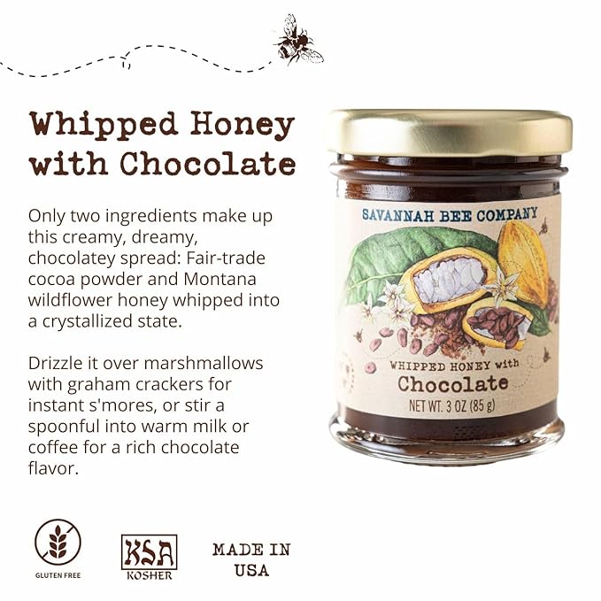 Savannah Bee Company Whipped Honey - All Natural Spreadable Honey (3 Ounce (Pack of 1), Chocolate)