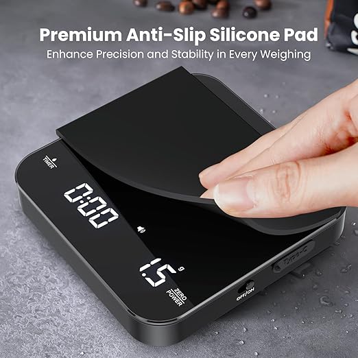 Rechargeable Mini Coffee Scale with Timer, Maestri House Espresso Scale, 2kg/0.1g Accurate Scale for Espresso and Pour-Over Coffee, Portable Digital Kitchen Scale with Automatic Timing（Black）