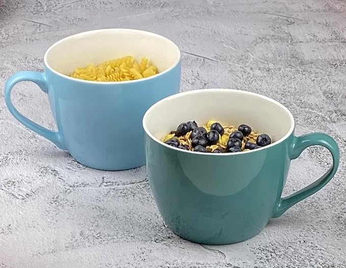 MECOWON 30 OZ Porcelain Coffee Mugs, Set of 2 Large Mugs for Soup, Cereal and Salad (blue)