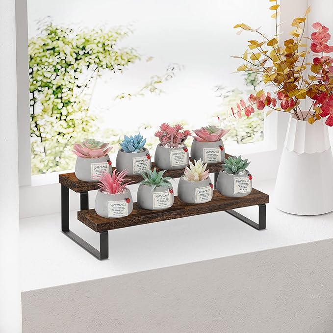 YINMIT Wooden Display Riser Stand, Tiered Perfume and Cologne Organizer Stand, 2 Tier Spice Rack Organizer, Rustic Display Shelf for Candles (2 Tier)