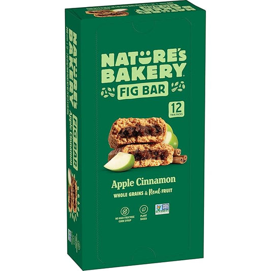 Nature's Bakery Whole Wheat Fig Bars, Apple Cinnamon, Real Fruit, Vegan, Non-GMO, Snack Bar, 1 Box With 12 Twin Packs (12 Twin Packs)