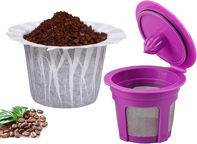 Reusable K Cup with Paper Coffee Filters 300 Count Coffee Paper Filters （One Kcup Included) Compatible with Keurig Single Serve 1.0 and 2.0, Fits All Brands K Cup Filter,300 Count & 1 Reusable K Cup