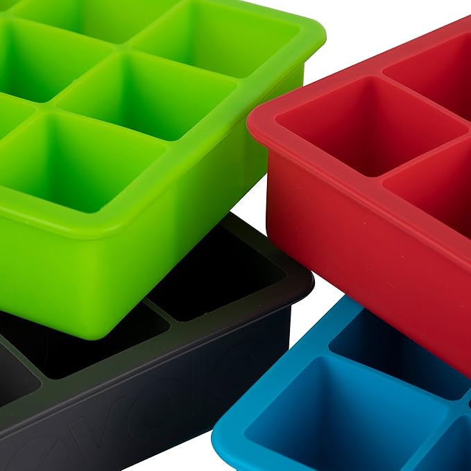 Tovolo Perfect Cube Ice Mold Trays, Sturdy Silicone, Fade Resistant, 1.25" Cubes, Assorted, Set of 4