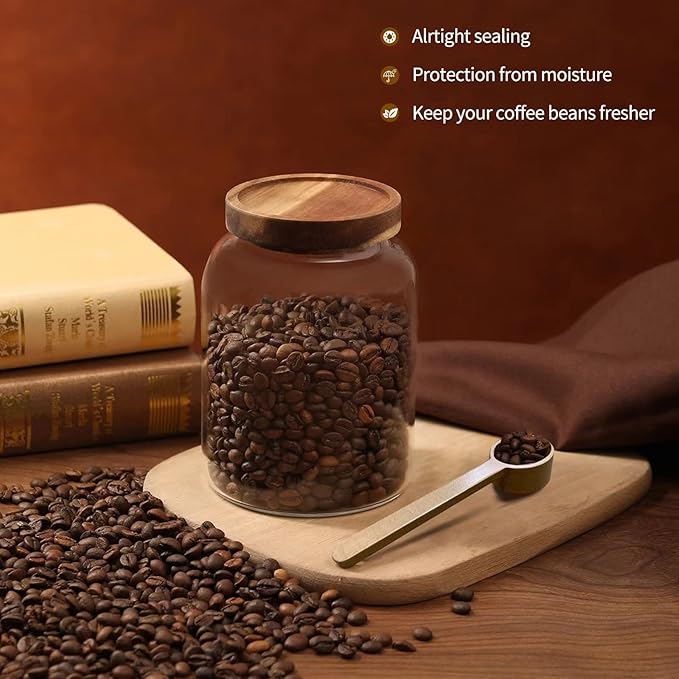Glass Coffee Storage Jar with Lids Scoop Thicken Glass Coffee Canister Borosilicate Glass Food Containers for Ground Coffee Beans Nut Pasta Sugar Candy Spice Rice Loose Tea
