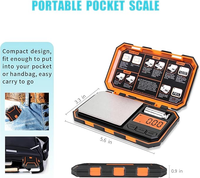 Fuzion Digital Pocket Scale, 500g x 0.01g Gram Scale, Mini Scale 6 Units Jewelry Scale with LCD Display, Tare Function for Food, Jewelry, Coin, Coffee