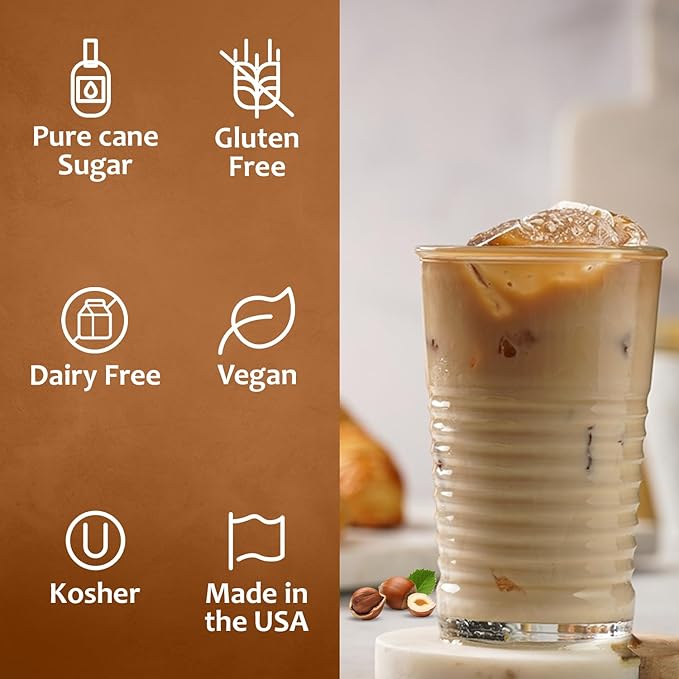 Syruvia Coffee Syrup, Hazelnut Flavored Syrup for Drinks, Lattes, and Desserts – 25.4 fl oz, With Pump