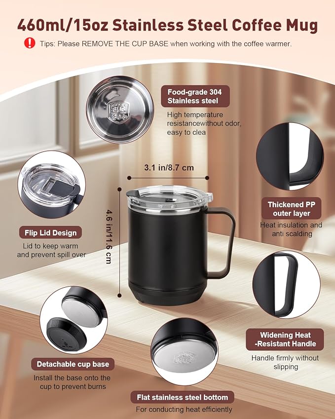 Mug Warmer, Cup Warmer for Desk with 15oz Coffee Mug, 36W Electric Coffee Cup Warmer with Auto Shut Off, 9 Temperature Setting Smart Cup Warmer for Heating Coffee, Milk, Beverage, Candle Jar