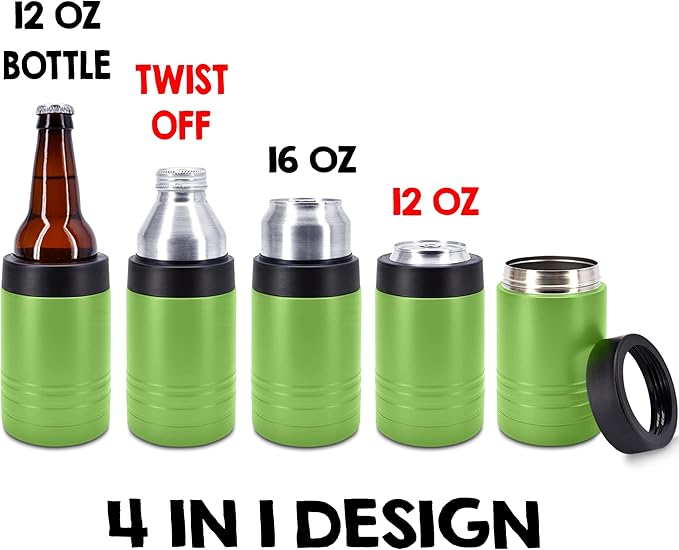 Clear Water Home Goods - 12 oz Stainless Steel Double Wall Vacuum Insulated Can or Bottle Beverage Cooler - Powder Coated Olive Drab Green - 6 Pack