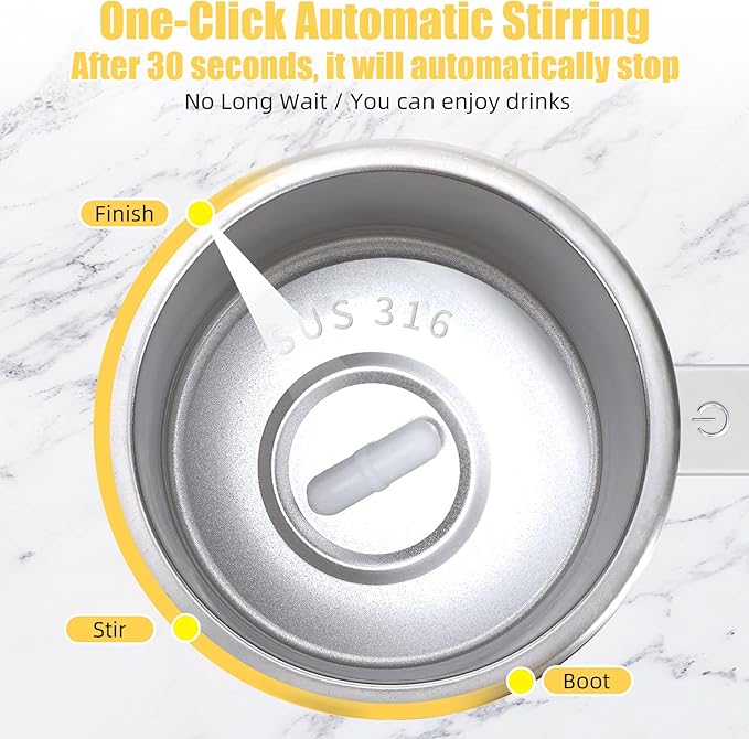 Self Stirring Coffee Mug: 2025 New Rechargeable Auto Magnetic Stirring Mixing Mug with Temperature Display,13oz Stainless Steel Travel Coffee Cup for Office, Home, Kitchen, Best Gift (Yellow)