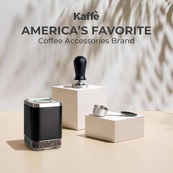 Kaffe Glass Coffee Canister (8oz) w/Airtight Lid - Click to Release Seal - BPA Free Glass & Stainless Steel - Elegant Kitchen Storage Container for Coffee, Nuts, Rice, Flour, Sugar, Tea, Cereal