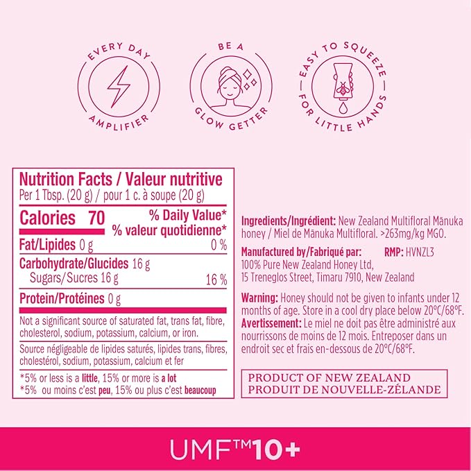 Manuka Honey New Zealand 100% Pure UMF 10+ MGO 261+ Squeezy Honey Raw & Unfiltered Certified Award Winning Silky Smooth Taste & Texture 12 Oz