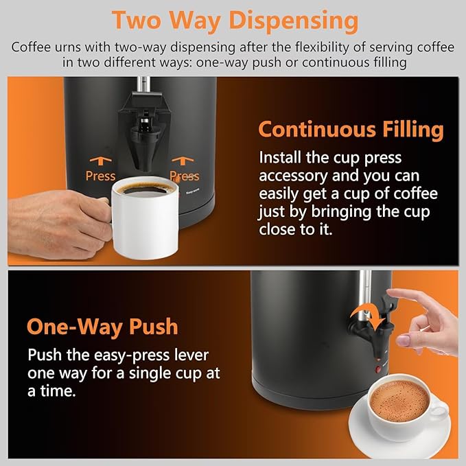 30-Cup 6L Commercial Coffee Urn, Festa Essential 750W Double Wall Large Percolate Coffee Maker Stainless Steel Hot Water Urn Dispenser with Double Dripless Faucet, Quick-Brewing for Catering, Black