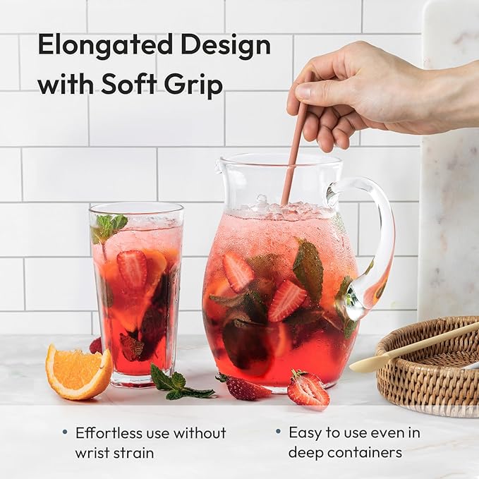 carrotez 9.9" Silicone coffee stirrer, Long Reusable Coffee Spoon for Iced Tea, Multipurpose Beverage Stirring Spoon - Coral Pink