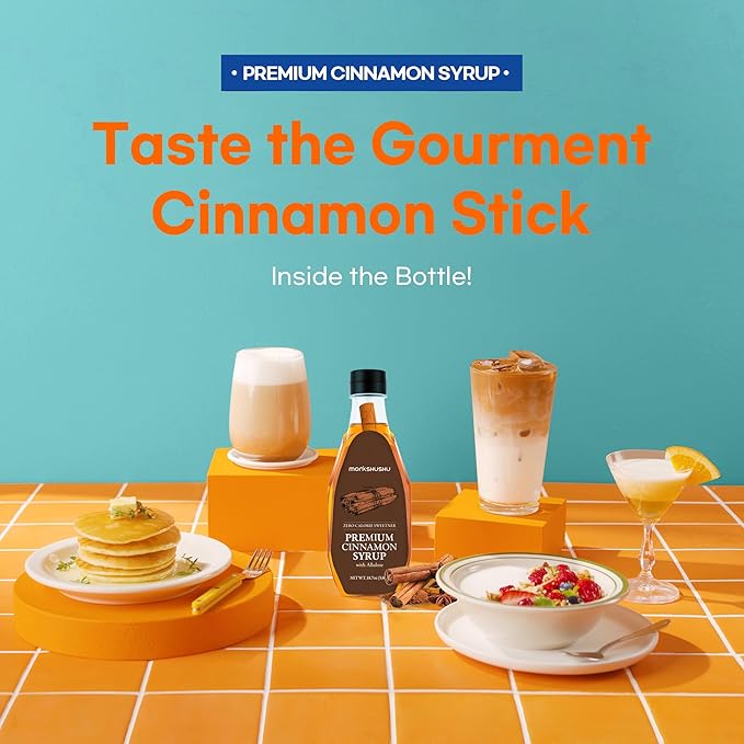 MONKSHUSHU Premium Cinnamon Allulose Syrup 18.7 Fl Oz - Liquid Sweetener for coffee and other drinks - Keto Diet, Vegan, Diabetes-Safe - Zero Calorie Sugar Substitute - Monk Fruit - Gluten Free