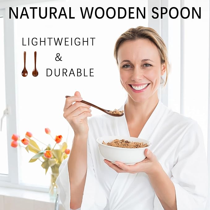 4 PCS Wooden Spoons for Eating, 7 inch Wooden Honey Spoons for Tea, Wood Teaspoons for Stirring Coffee, Hard Wood Table Spoon for Cooking, Small Serving Spoon for Soup, Desserts & Cereal
