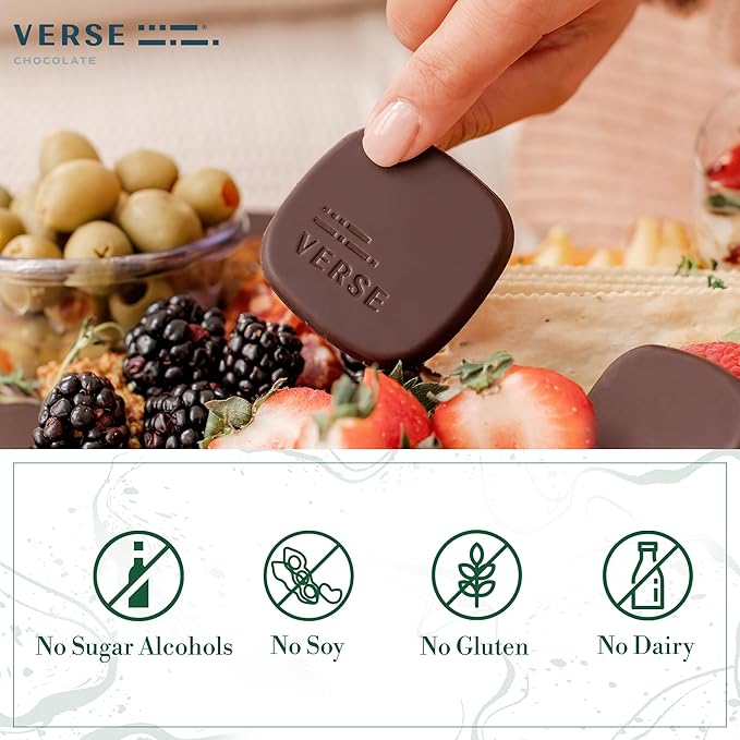 Verse Chocolate Mint 90% Dark Chocolate Squares - Only 1g Cane Sugar - Creamy Dark Cocoa - Individually Wrapped Chocolates (30 Count)