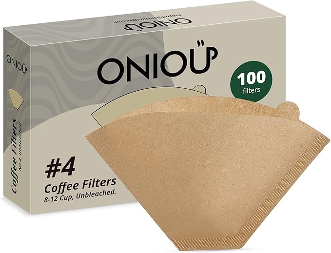 Coffee Filters #4, ONIOU Number 4 Cone Coffee Paper Filters 8-12 Cup Unbleached, 100 Count Natural Coffee Filters 4 Cone Paper for Ninja Cuisinart Coffee Makers