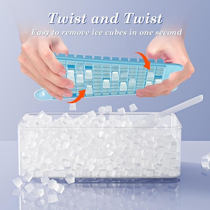 Mini Ice Cube Tray for Freezer: GGUW Nugget Ice Cube Tray with Bin - Crushed Ice Tray Making 4×108 PCS Icecube - Easy Release Iced Maker Trays