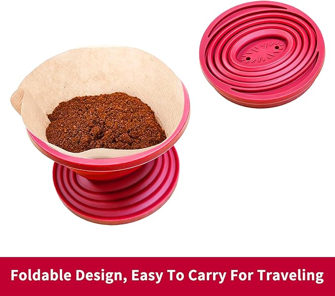 2 Pcs Collapsible Pour Over Coffee Dripper,Reusable Silicone Coffee Filter Holder,Food Grade Silicone,Suitable For Camping,Picnic,Party,Traveling,Office(Blue + Red)