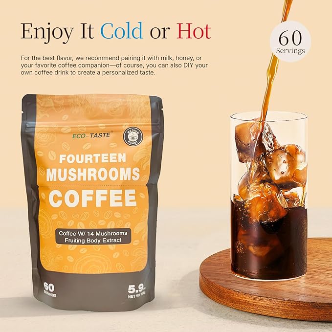 Mushroom Coffee 14 in 1 with Log-Grown Mushrooms | 30% Beta-Glucans Lab-Verified | 60 Servings for Focus & Gut Health | Sugar-Free with Lion's Mane, Chaga, Reishi | 5.9oz