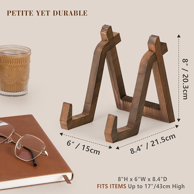 Plate Display Stand, 3 Pack 8 Inch Plate Holder for Displaying, Decorative Picture Frame Dish Photo Plaque Platter Wood Stand