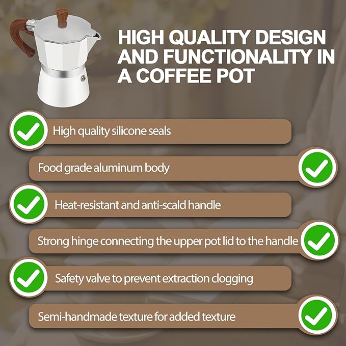 Aluminum 6 Cup 300ml Moka Pot Express Coffee Maker Stovetop Espresso Colorful Coffeemaker Italian Classic Style Brewing Greca Cafe Mocha Machine for Cafeteras Lover Camping Travel and Home Use 10oz