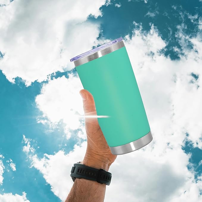 20 oz Tumbler Coffee Travel Tumblers Bulk with Lid Stainless Steel Double Wall Vacuum Insulated Mug Powder Coated Cups fit Car Cupholder for Hot and Cold - Light Blue, 12Pack