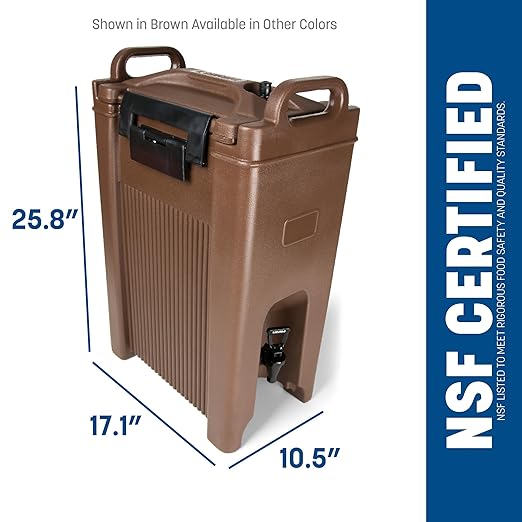 Carlisle FoodService Products 5-Gallon Insulated Beverage Dispenser, Cateraide, Food-Grade with Handles, Rugged PE Shell with PU Insulation for Coffee, Tea and Hot or Cold Drinks, Brown - Made in USA