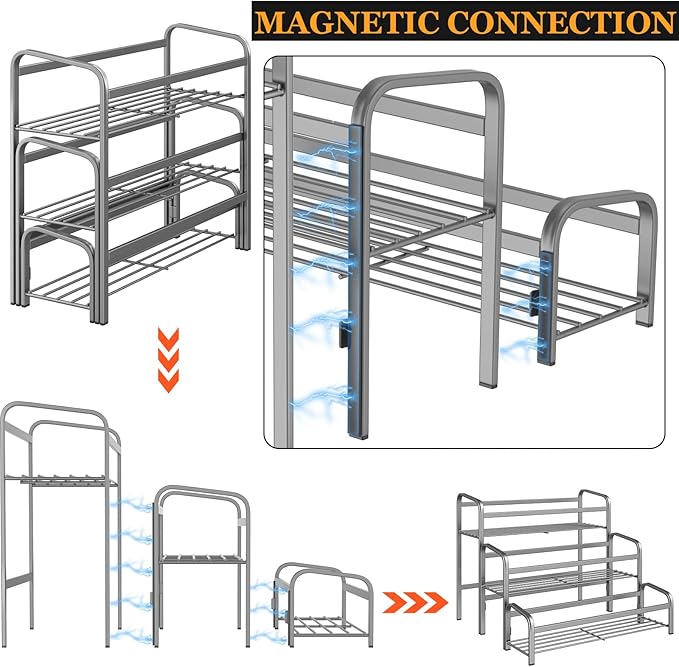 Coffee Syrup Organizer 3-Tier, 12 Bottles Capacity Coffee Syrup Rack, Metal Syrup Stand for Spice, Wine, Liquor, Bottle, Coffee Bar Station Racks Magnetic, No Installation, Grey