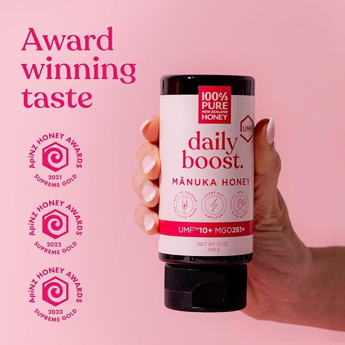 Manuka Honey New Zealand 100% Pure UMF 10+ MGO 261+ Squeezy Honey Raw & Unfiltered Certified Award Winning Silky Smooth Taste & Texture 12 Oz