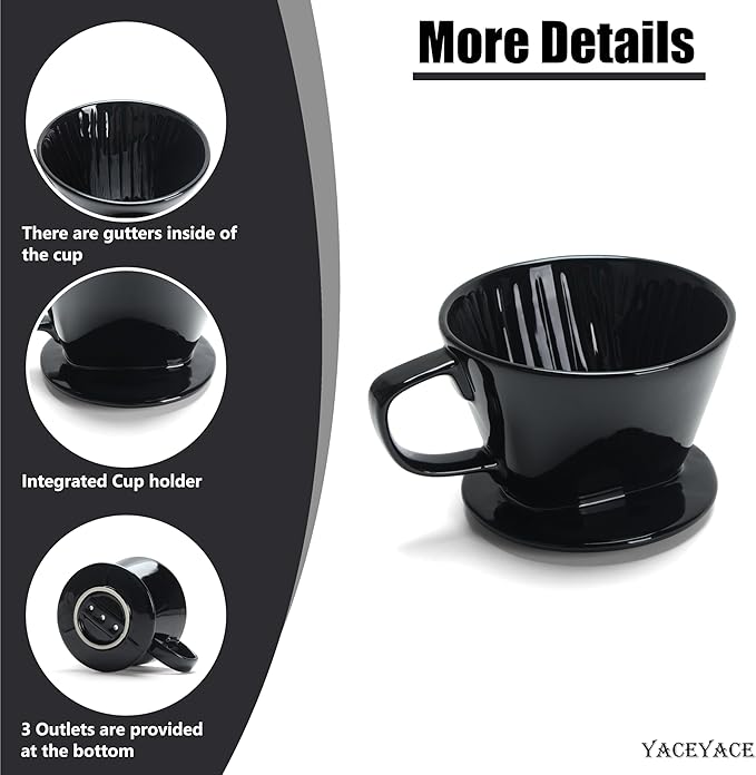 Ceramic Pour Over, Black Ceramic Pour Over Coffee Dripper, 3 Holes, Single Small Coffee Dripper for Office, Home, Travel, Camping