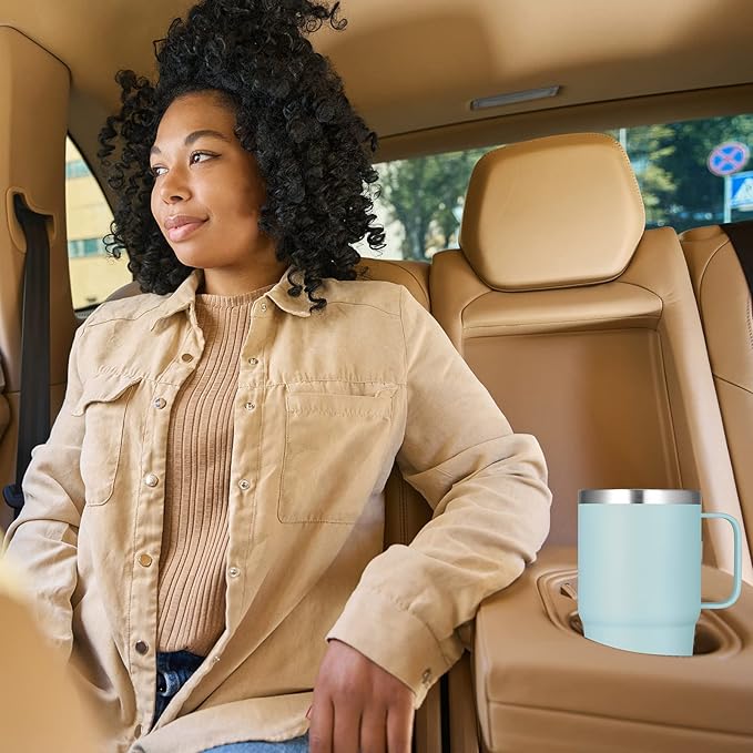 VEGOND 20 oz Tumbler Bulk with Handle Lid and Straw, Stainless Steel Insulated Travel Coffee Mug Set, Spill Proof Double Wall Metal Tumblers Cups, Mint Green 12 Pack